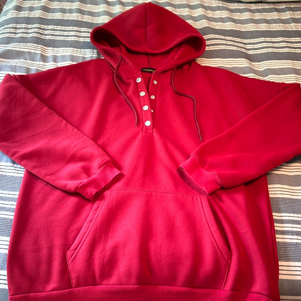 NWOT Red Quarter Button Red Hoodie
